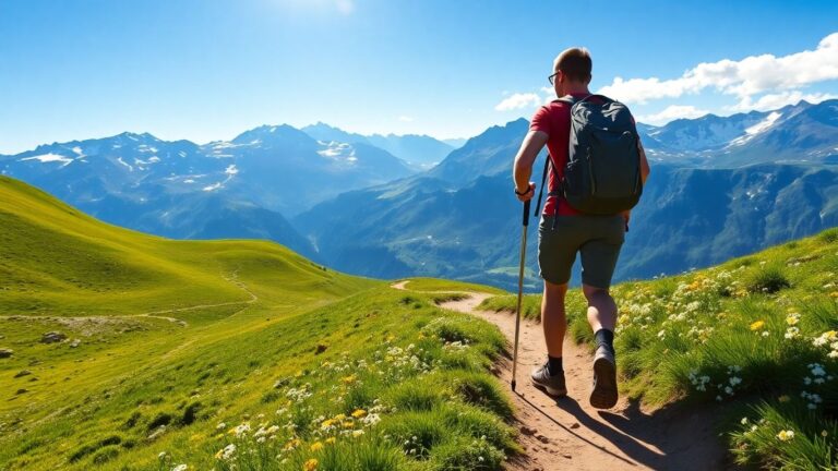 Wanderer auf einem Bergpfad in den Schweizer Alpen