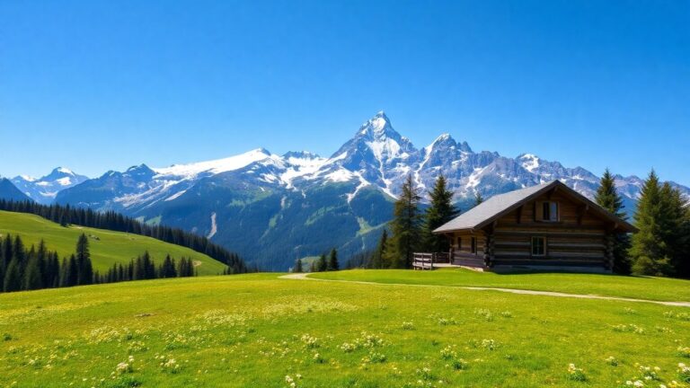 Alpenpanorama mit Bergen und Hütte