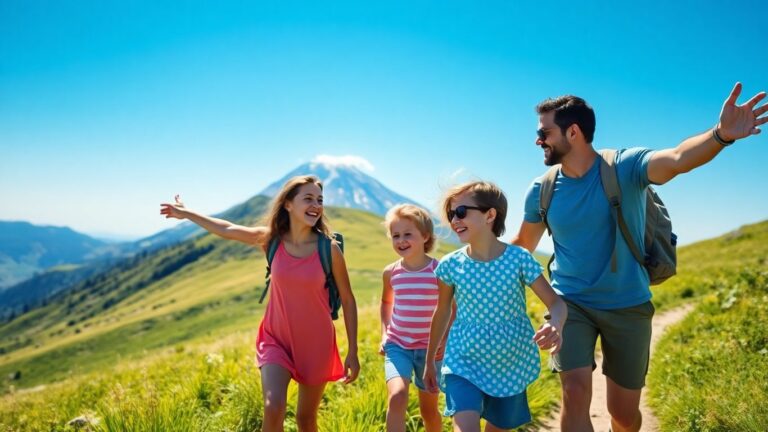 Familie genießt Sommeraktivitäten in den Bergen